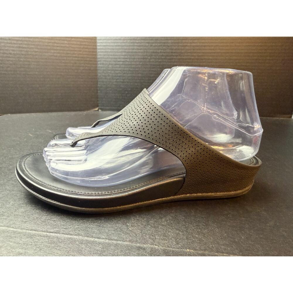 FitFlop Banda Sandals Women's Sz 7 Black Leather Comfort Thong Flip Flop Wedge - Picture 3 of 10